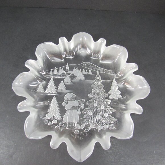 Holiday Christmas Story Etched Glass Candy Dish Clear and Frosted 1.5"x9.75" - Picture 1 of 7